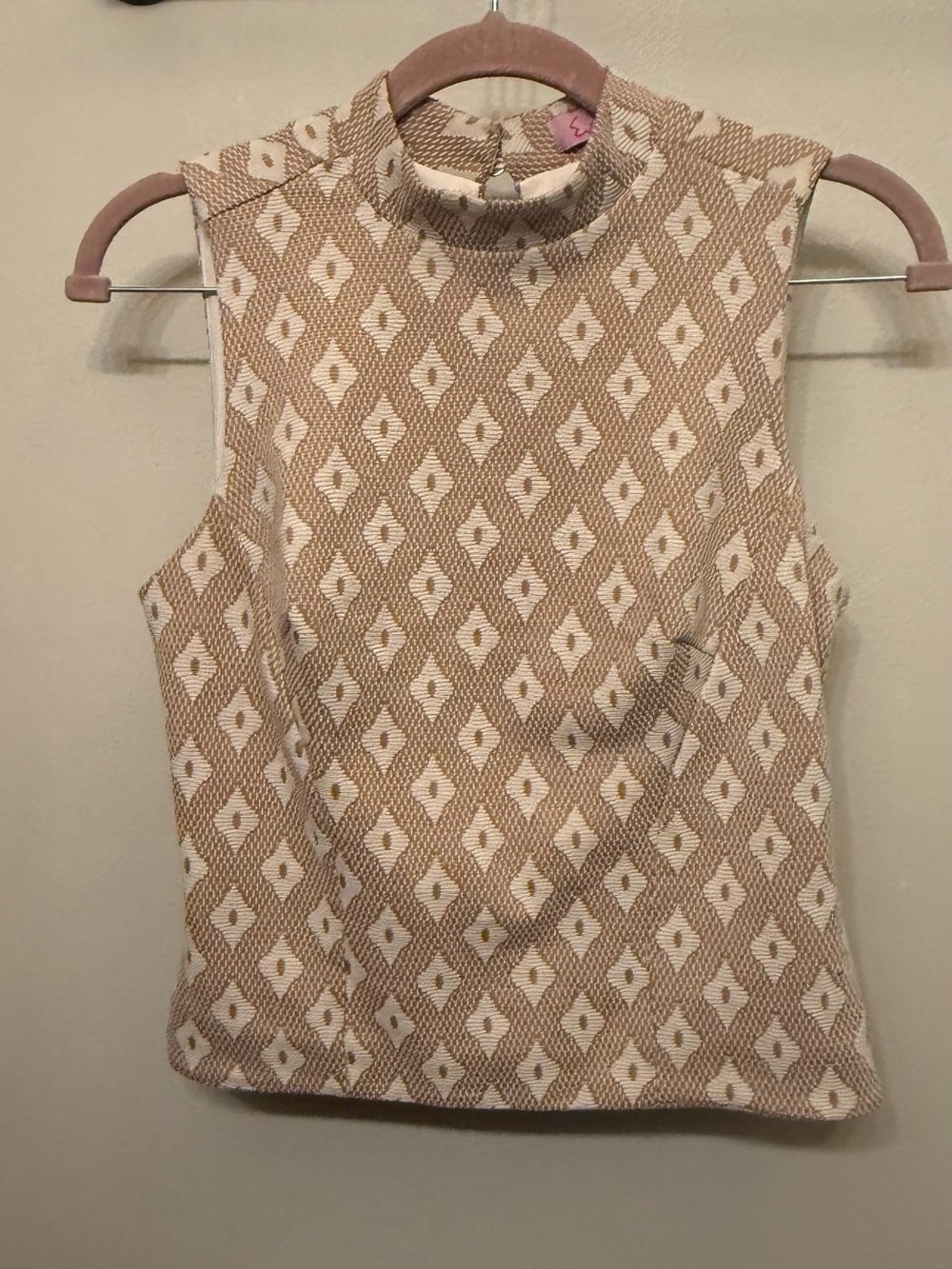 Anthro Eva Franco Structured Mock Neck Tank Top - Beige/White